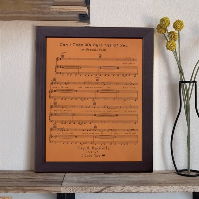 Personalized Framed Leather Music Sheets Song Lyric Art Gift For Couple Wedding Anniversary Valentine's Day