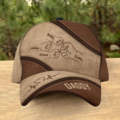 Personalized Fist Bump Cap with Kids Names For Dad Grandpa Father's Day Gift