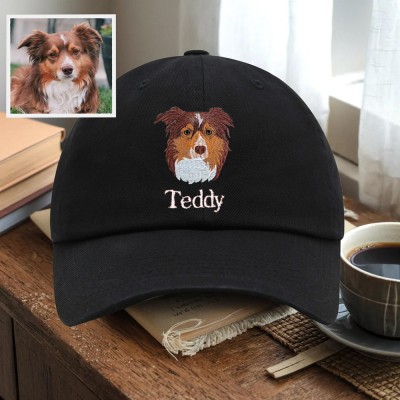Custom Pet Dog Face Photo Embroidered Hat For Pet Lover Memorial Keepsake Gift