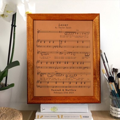 Personalized Framed Leather Music Sheets Song Lyric Art Gift For Couple Wedding Anniversary Valentine's Day