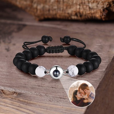 Personalized Memorial Photo Projection Bracelet With Picture Inside For Couple