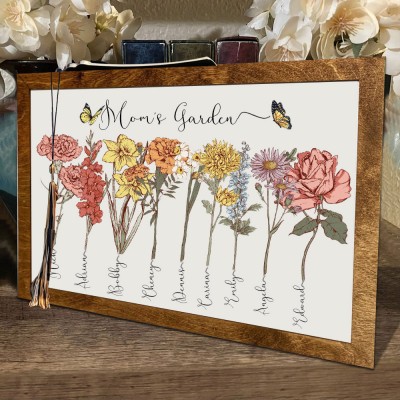 Custom Birth Flower Frame Home Art For Mom Grandma Family Christmas Gift Ideas