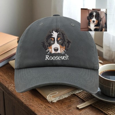 Custom Pet Dog Face Photo Embroidered Hat For Pet Lover Memorial Keepsake Gift