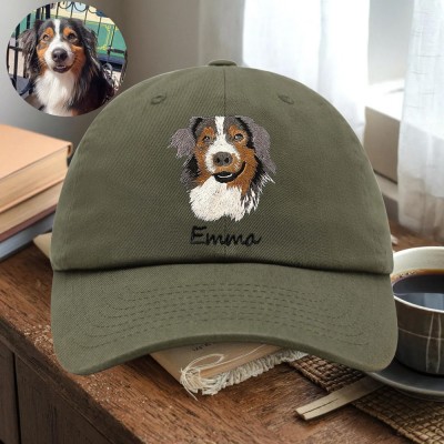 Custom Pet Dog Face Photo Embroidered Hat For Pet Lover Memorial Keepsake Gift