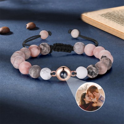 Personalized Memorial Photo Projection Bracelet With Picture Inside For Couple