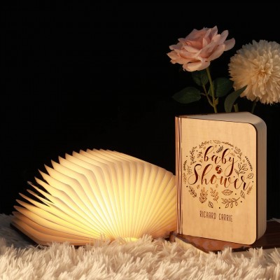 Personalized Baby Shower Wooden Folding Magnetic Glowing Book Lamp