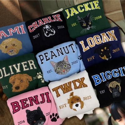 Custom Dog Cat Face Photo Embroidered Hoodie Sweatshirt For Pet Lover Keepsake Gift