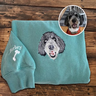 Custom Dog Face Portrait Embroidered Sweatshirt Gift for Dog Lover
