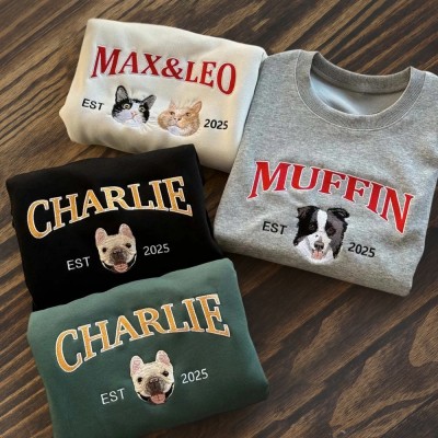 Custom Pet Face Photo Embroidered Sweatshirt For Pet Lover Keepsake Gift