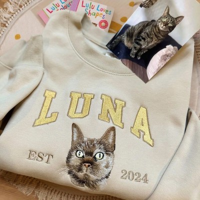 Custom Cat Face Photo Embroidered Sweatshirt For Cat Lover Keepsake Gift