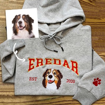 Custom Dog Face Photo Embroidered Hoodie Sweatshirt For Dog Lover Keepsake Gift