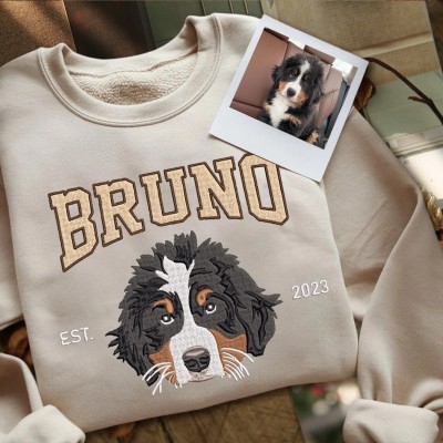Custom Dog Face Photo Embroidered Hoodie Sweatshirt For Pet Lover Keepsake Gift