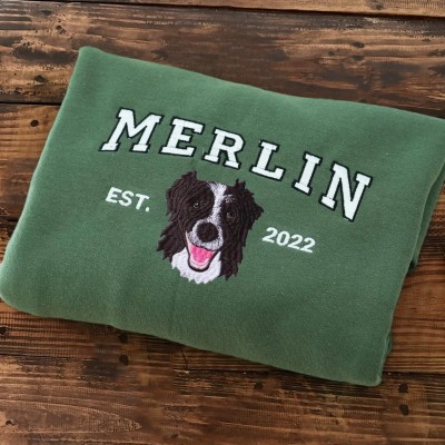 Custom Dog Face Photo Embroidered Hoodie Sweatshirt For Pet Lover Keepsake Gift