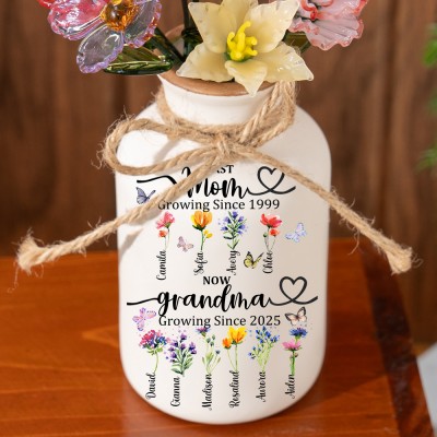 First Mom Now Grandma Custom Birth Month Flower Vase With Kids Name For Mother's Day Gift