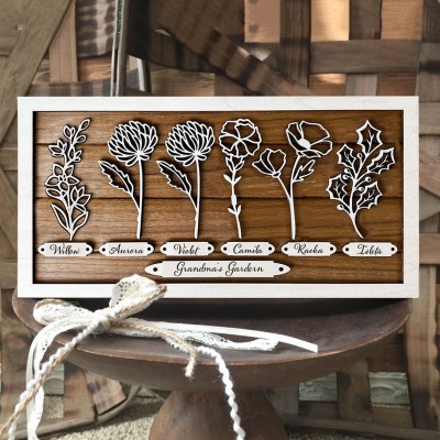 Custom Grandma's Garden Birth Flower Frame Home Art For Mom Family Christmas Gift
