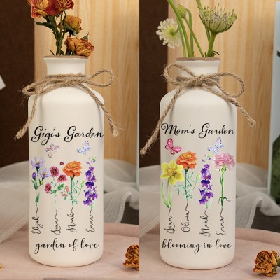 Custom Grandma's Garden Birth Month Flower Vase with For Grandma Mom Christmas Gift