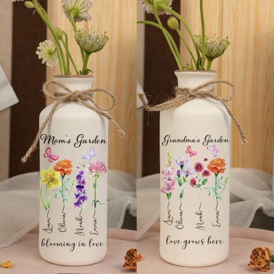 Custom Nana's Garden Birth Flower Vase with Grandchildren Name For Grandma Mom Christmas Gift