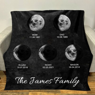 Personalized Family Moon Phase Blanket For Christmas Gift