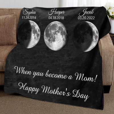 Personalized Moon Phase Blanket For Mother's Day Gift The Moon When You Became a Mom