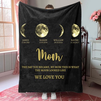 Personalized Mom Moon Phase Blanket For Mother's Day Gift