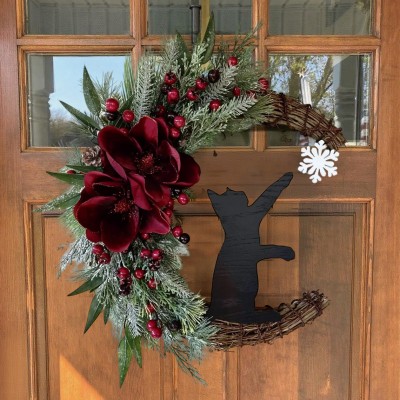 Christmas Black Cat Moon Wreath