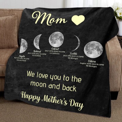 Personalized Moon Phase Blanket Mom We Love You To The Moon and Back Mother's Day Gift Ideas