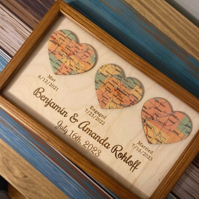 Personalized Met Engaged Married Love Story Map Decor Unique Gift For Couple Valentine's Day Anniversary
