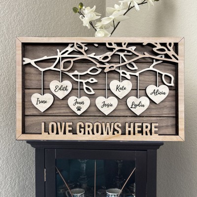 Custom Family Tree Wood Sign with Kids Name For Christmas Family Gift