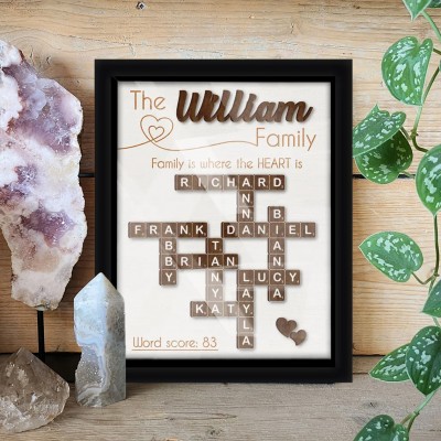 Custom Crossword Scrabble Tile Puzzle Family Name Wood Frame For Christmas Anniversary Keepsake Gift