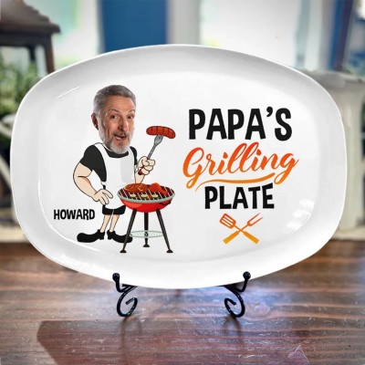 Personalized Photo Papa's Grilling Plate for BBQ King Grandpa Papa Father's Day Funny Gift