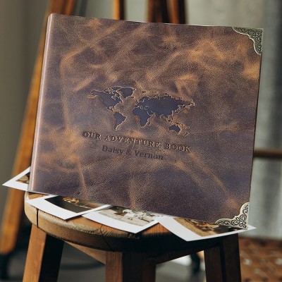 Our Adventure Book Personalized Leather Photo Travel Album For Valentine's Day Anniversary Gift Ideas