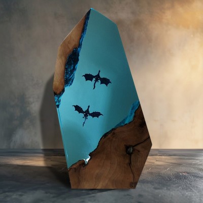 Mysterious Dragon Resin Wood Lamp Art Decor