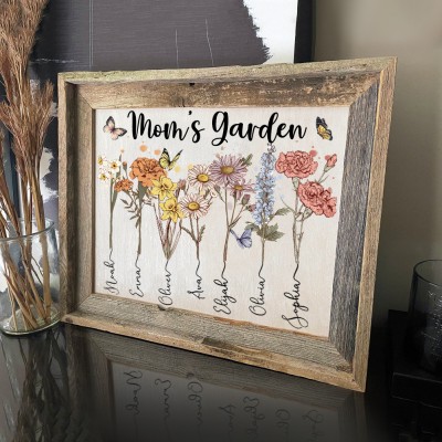 Custom Mom's Garden Birth Flower Frame with Kids Names For Christmas Gift Ideas