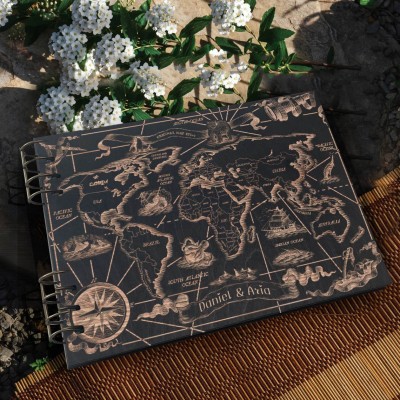 Personalized Travel Scrapbook Wooden Photo Album Adventure Book For Couple Valentine's Day Anniversary Gift