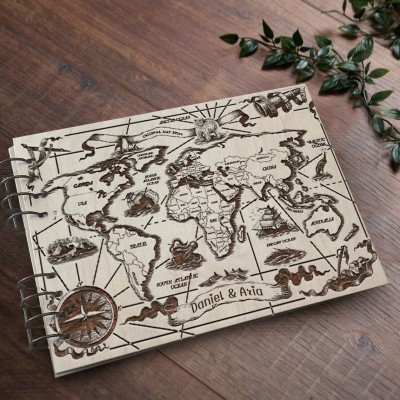 Personalized Travel Scrapbook Wooden Photo Album Adventure Book For Couple Valentine's Day Anniversary Gift