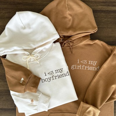 Custom Embroidered I Love My Girlfriend Boyfriend Couple Matching Hoodie For Anniversary Valentine Gift