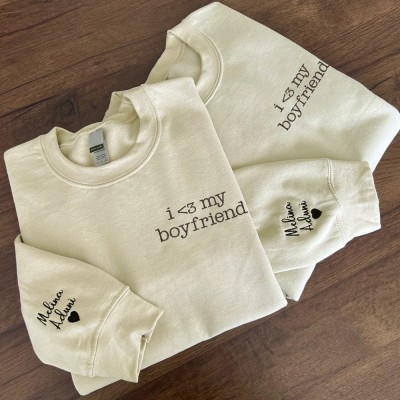 Custom Embroidered I Love My Girlfriend Boyfriend Couple Matching Sweatshirt For Anniversary Valentine Gift