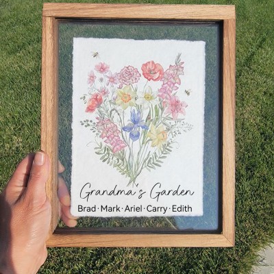 Custom Birth Flower Family Bouquet Frame Antique Home Art For Mom Grandma Christmas Gift