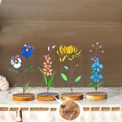 Personalized Birth Month Flower Garden Plant Stake For Mom or Grandma Gift