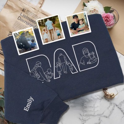 Custom Embroidered Dad Photo Outline Sweatshirt With Kids Name On Sleeve For Father's Day Gift