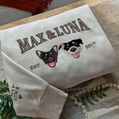 Customized Embroidered Dog Photo Sweatshirt With Name Keepsake Gift For Pet Lovers