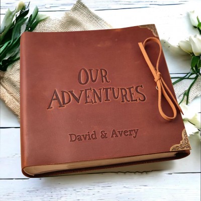 Our Adventure Book Personalized Leather Photo Album For Valentine's Day Anniversary Gift Ideas