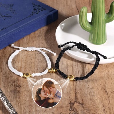 Custom Woven Photo Projection Bracelet with Heart Matching Magnetic Pendent For Wedding Gifts