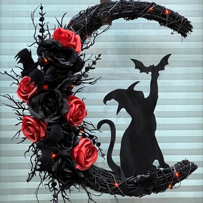 Halloween Black Cat Moon Wreath