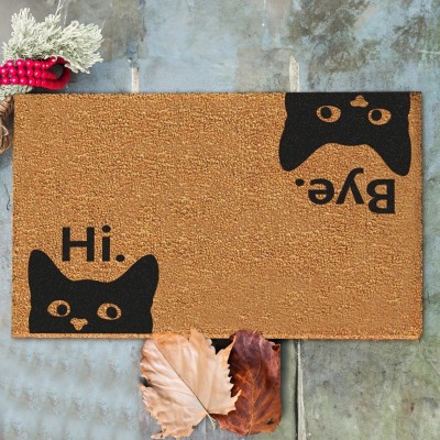 Hi Bye Cat Welcome Door Mat Housewarming New Home Gift