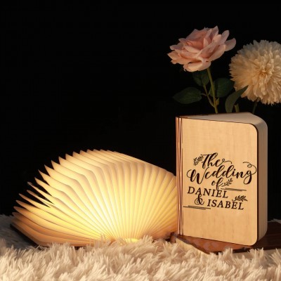 Personalized Wooden Folding Magnetic Glowing Book Lamp For Wedding Anniversary Gift