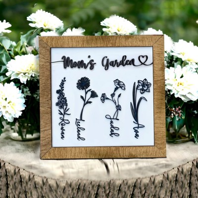 Custom Mom's Garden Birth Flower Frame with Kids Names For Christmas Gift Ideas