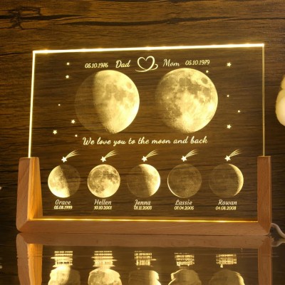 Custom Mom Dad Moon Phase Night Light By Date For Mother's Day Gift