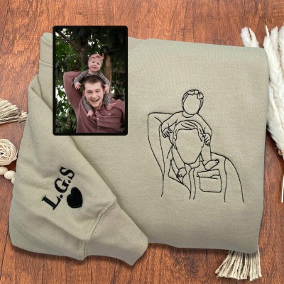 Custom Embroidered Dad Photo Outline Sweatshirt With Kids Name On Sleeve For Father's Day Gift