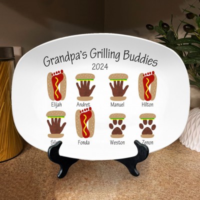 Personalized Burger Hot Dog Handprint Footprint Plate With Name For Father's Day